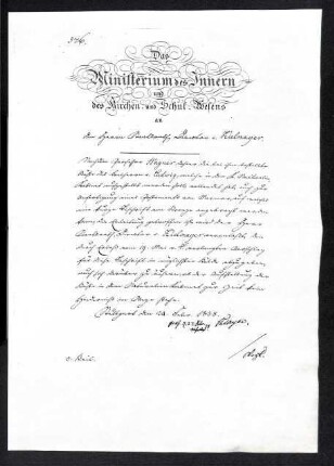 Handschriftliches Dokument an Kielmeyer