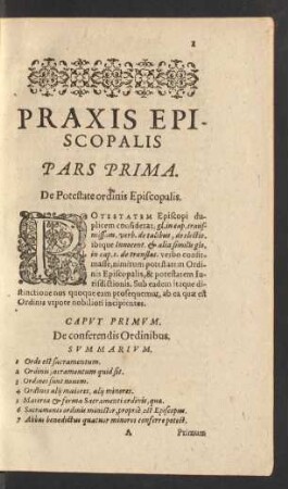 Pars Prima. De Potestate oridinis Episcopalis.