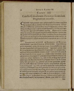 Caput III Caussas Calculorum Proximas secundum Dogmaticos recenset.
