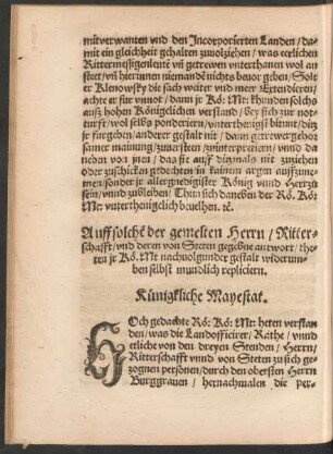 Auff solchen der gemelten Herrn/ Ritterschafft/ und deren von Steten gegebne antwort ...
