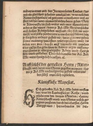 Auff solchen der gemelten Herrn/ Ritterschafft/ und deren von Steten gegebne antwort ...