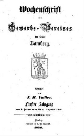 Wochenschrift des Gewerbe-Vereins Bamberg. 5. 1856