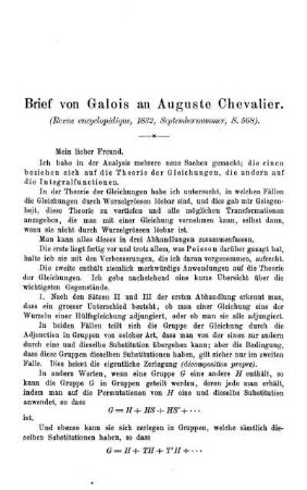 Brief von Galois an Auguste Chevalier.