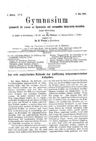 Zur rein analytischen Methode der Auflösung trigonometrischer Aufgaben