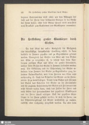 Die Herstellung großer Glaskörper durch Gießen