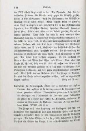 634-636 [Rezension] Michiels, Andreas, De origine episcopatus
