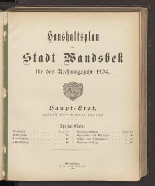 1904: Haushaltsplan der Stadt Wandsbek