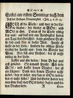 Epistel am ersten Sonntage nach dem Fest der Heiligen Dreyeinigkeit.
