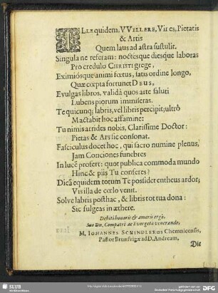 Ille quidem, Wellere, Vir es, Pietatis & Artis ...