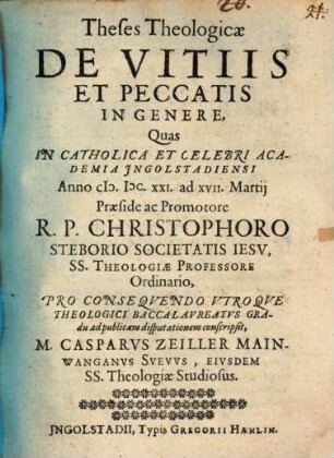 Theses Theologicae De Vitiis Et Peccatis In Genere
