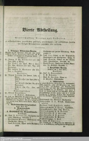 Vierte Abtheilung. Gesellschaften, Vereine und Anstalten