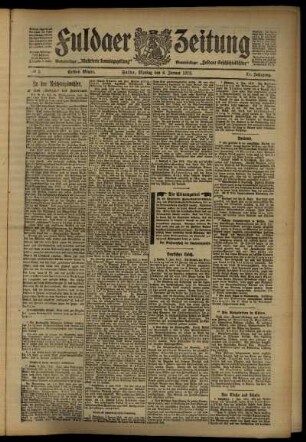 Erste Ausgabe vom Montag, den 08. Januar 1912.