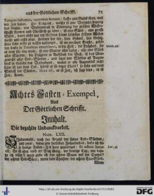 Achtes Fasten-Exempel, aus der Göttlichen Schrifft.
