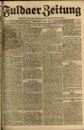 Erste Ausgabe vom Donnerstag, den 25. November 1920.