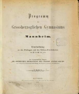 Programm des Grossherzoglichen Gymnasiums in Mannheim. 1875/76
