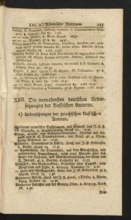 XXII. Die vornehmsten deutschen Uebersetzungen der klassischen Autoren
