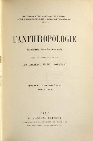 L' anthropologie. 3. 1892