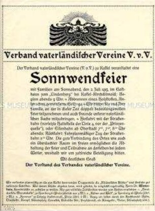 Einladung zur Sonnwendfeier des Verbandes vaterländischer Vereine zu Kassel