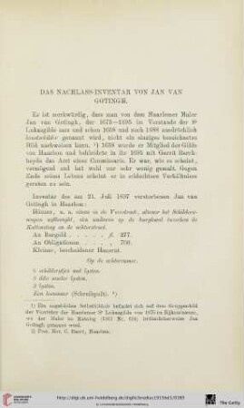 Das Nachlass-Inventar von Jan van Gotingh