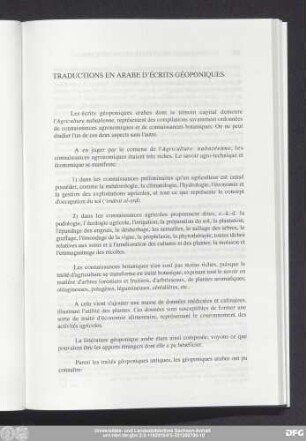 Traductions En Arabe D'Écrits Géoponiques