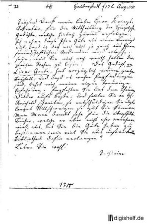 33: Brief von Maria Tugendreich geb. Fromme Gleim an Klamer Schmidt