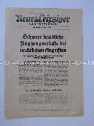 Extrablatt der "Neuen Leipziger Tageszeitung" u.a. über den britischen Luftangriff auf Städte in Süddeutschland