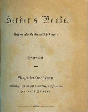 Herders Werke, 6. Morgenländische Literatur