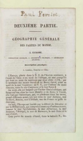 Deuxième partie. Géographie générale des parties du monde