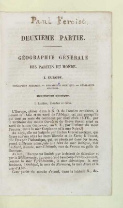 Deuxième partie. Géographie générale des parties du monde
