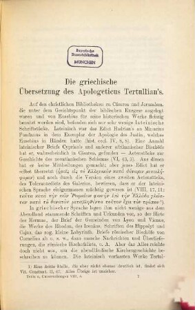 Die griechische Übersetzung des Apologeticus Tertullian's