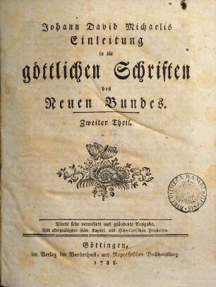Johann David Michaelis Einleitung in die göttlichen Schriften des Neuen Bundes, 2