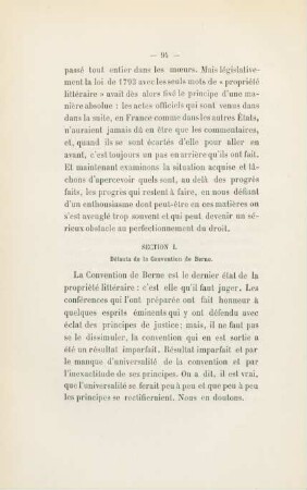 Section I. Défauts de la Convention de Berne
