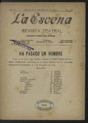 Ha pasado un hombre : pieza en un acto y dos cuadros