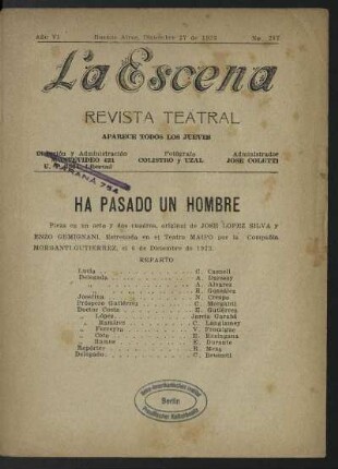 Ha pasado un hombre : pieza en un acto y dos cuadros