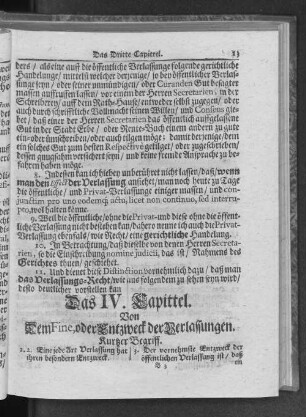 Das IV. Kapittel. Von Dem Fine, oder Entzweck der Verlassungen.