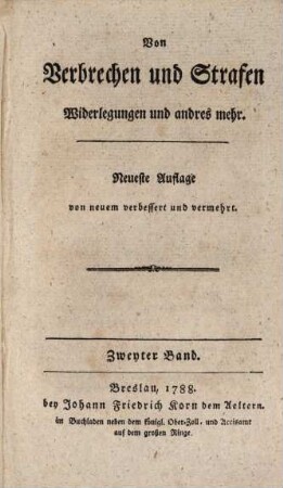Des Herrn Marquis von Beccaria unsterbliches Werk von Verbrechen und Strafen, Zweyter Band