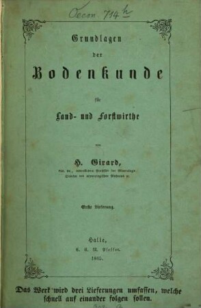 Grundlagen der Bodenkunde für Land- und Forstwirthe