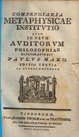 Compendiaria metaphysicae institutio : quam in usum auditorum philosophiae elucubratus est