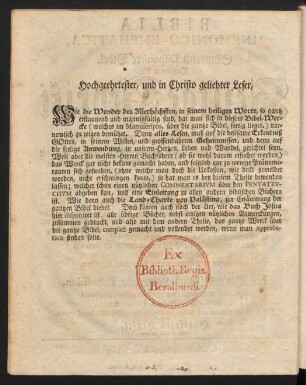 Hochgeehrtester, und in Christo geliebter Leser,