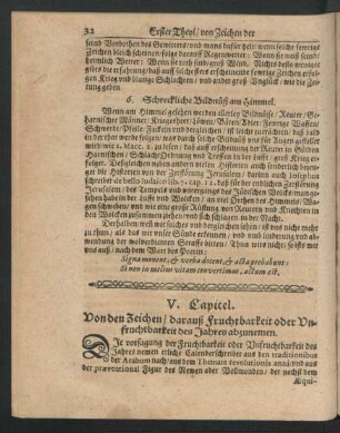 V. Capitel. Von den Zeichen/ darauß Fruchtbarkeit oder Unfruchtbarkeit des Jahres abzunemen.