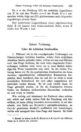 Zehnte Vorlesung. Ueber die kubischen Irrationellen.