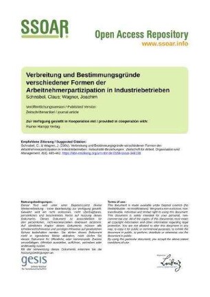 Verbreitung und Bestimmungsgründe verschiedener Formen der Arbeitnehmerpartizipation in Industriebetrieben