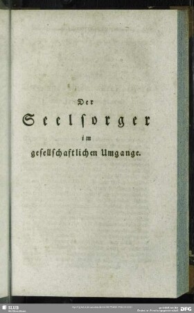 Der Seelsorger im gesellschaftlichen Umgange