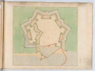 Fortifikationsplan von Livorno, Handzeichnung, vor 1695 : Livorno / [Johann George Starck]. - [S.l., S.a.]. - 1 Plan : Handzeichng. ; 41 x 38 cm