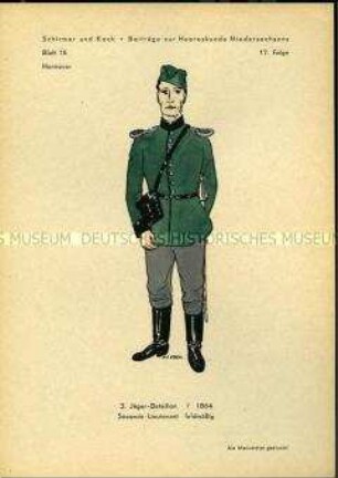 Uniformdarstellung, Seconde-Leutnant des 3. Jäger-Bataillons, Königreich Hannover, 1864.