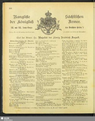 Rangliste der Königlich Sächsischen Armee : XII. und XIX. Armee-Korps des Deutschen Heeres