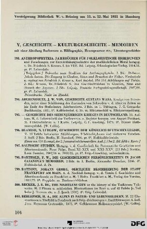 V. Geschichte-Kulturgeschichte-Memoiren (Nr. 793-1025)