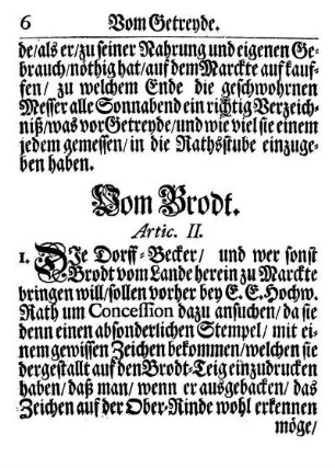 Artic. II. Vom Brodt