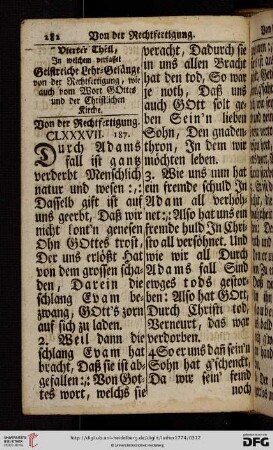 Vierter Theil: In welchem verfasset geistreiche Lehr = Gesaenge von der Rechtfertigung, wie auch vom Wort GOttes und der Christlichen Kirche