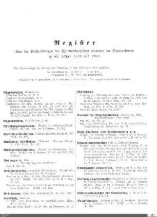 Register Kammer der Standesherren 1899-1900